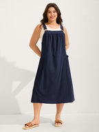 Pure Cotton Pleated Pockets Midi Dress