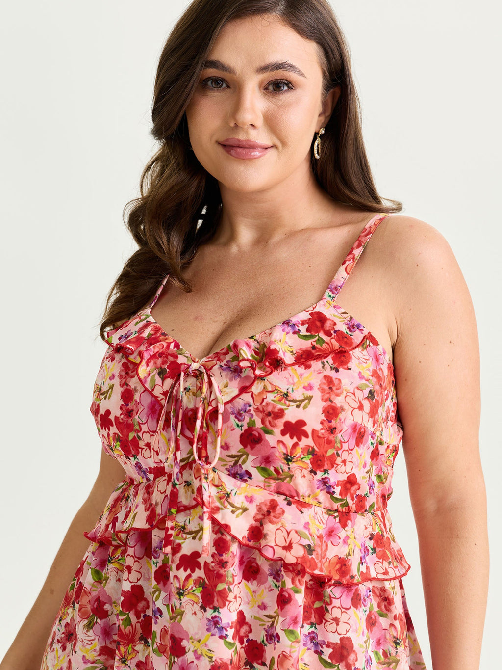 Floral Print Ruffled Edges Tank Top