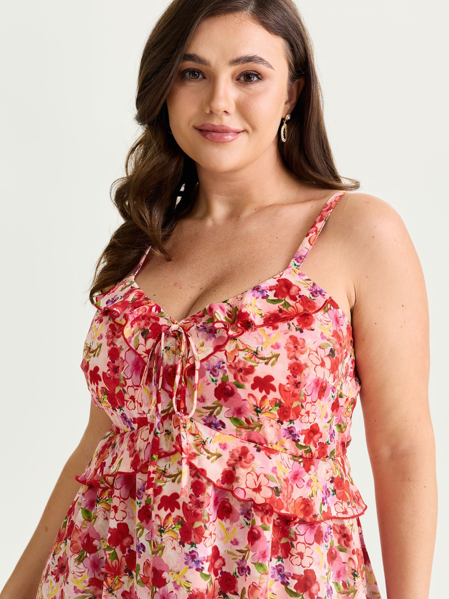 Floral Print Ruffled Edges Tank Top