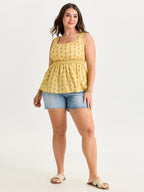 Cotton Floral Striped Print Fit And Flare Tank Top
