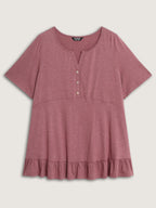 Supersoft Stretchy Ruffled Hemline Button T-Shirt
