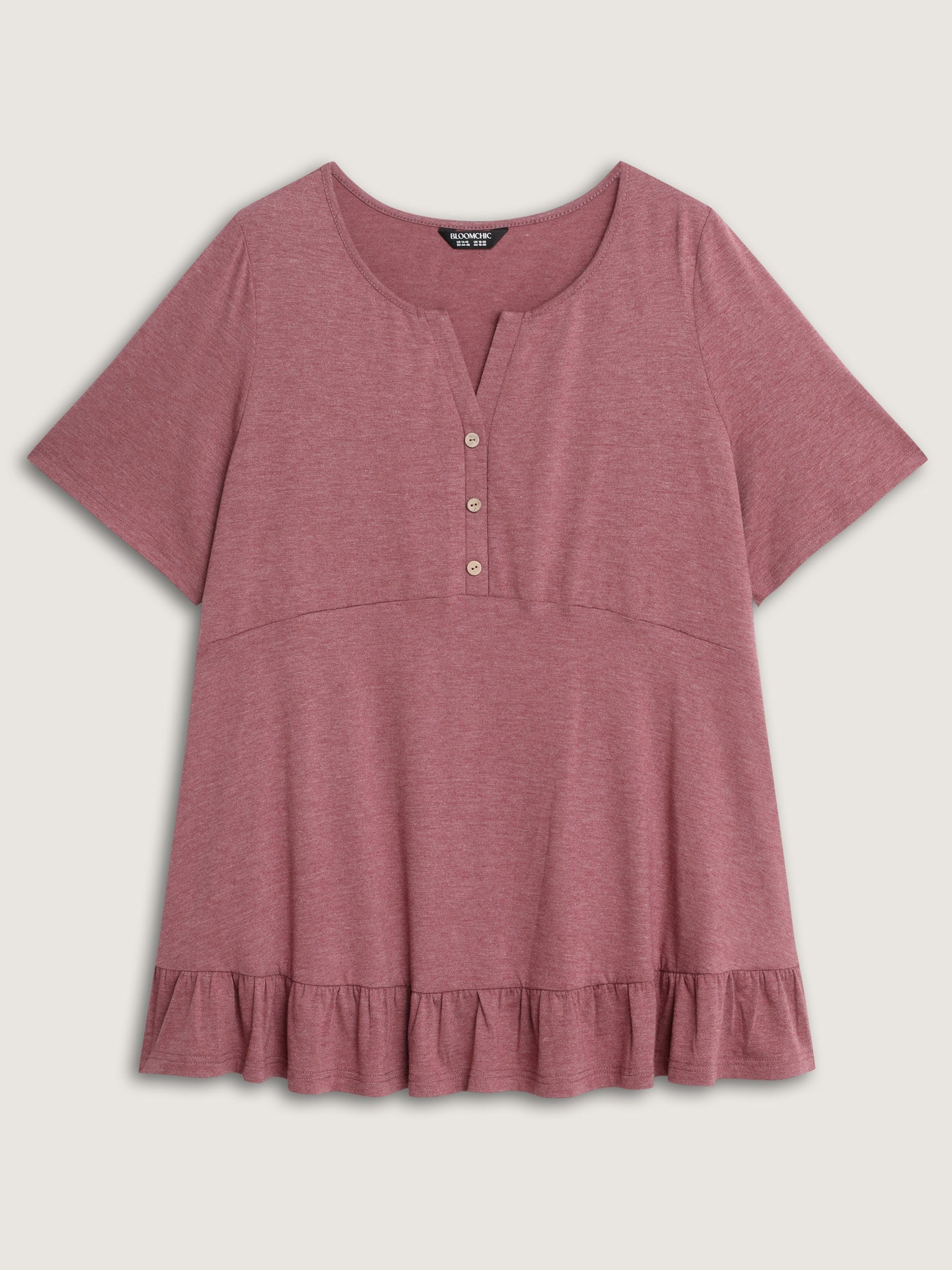 Supersoft Stretchy Ruffled Hemline Button T-Shirt