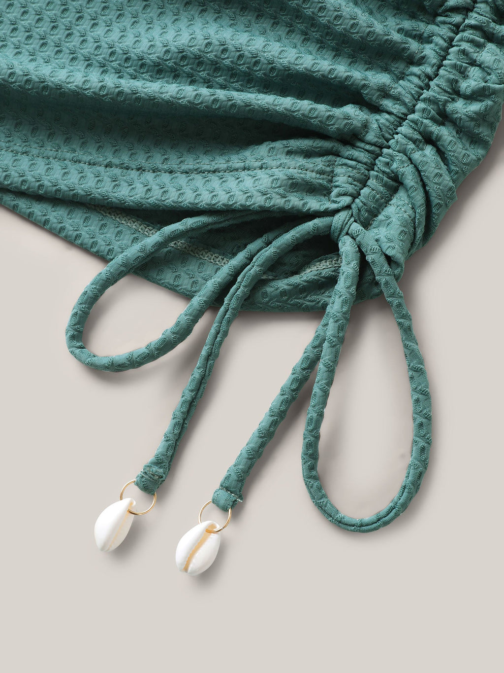 Textured Side Drawstrings U-Neck Swim Top