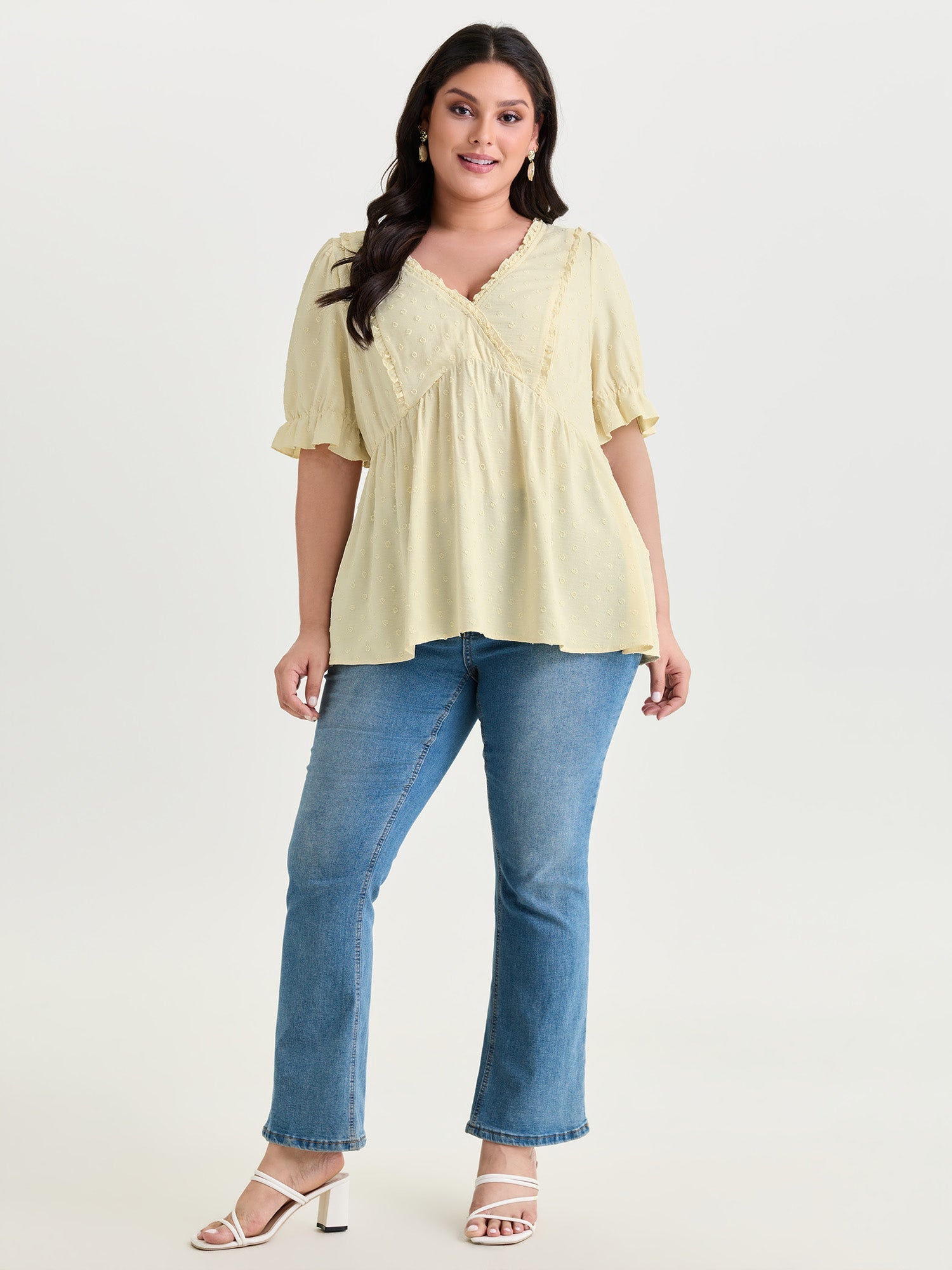 Dot Textured Ruffled Edge Blouse