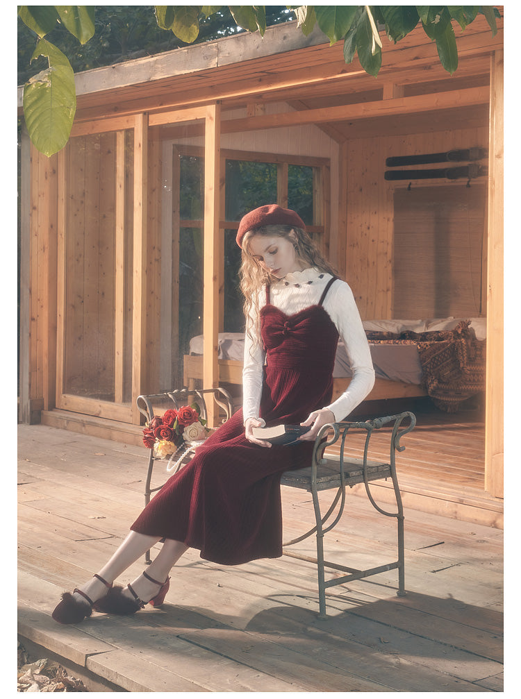 Vintage Knitted Top & Red Dress Set