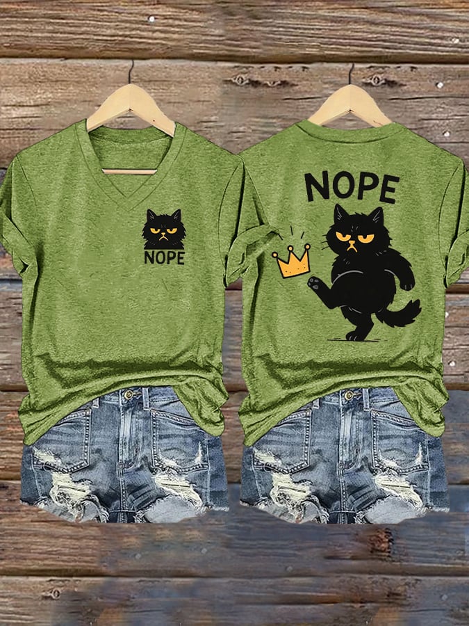 🔥Buy 3 Get 15% Off🔥Women's Retro No Kings In America Cat Crown Nope Print Short Sleeve T-Shirt