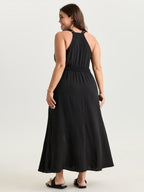 Floral Embroidered Shirred Waist Maxi Dress