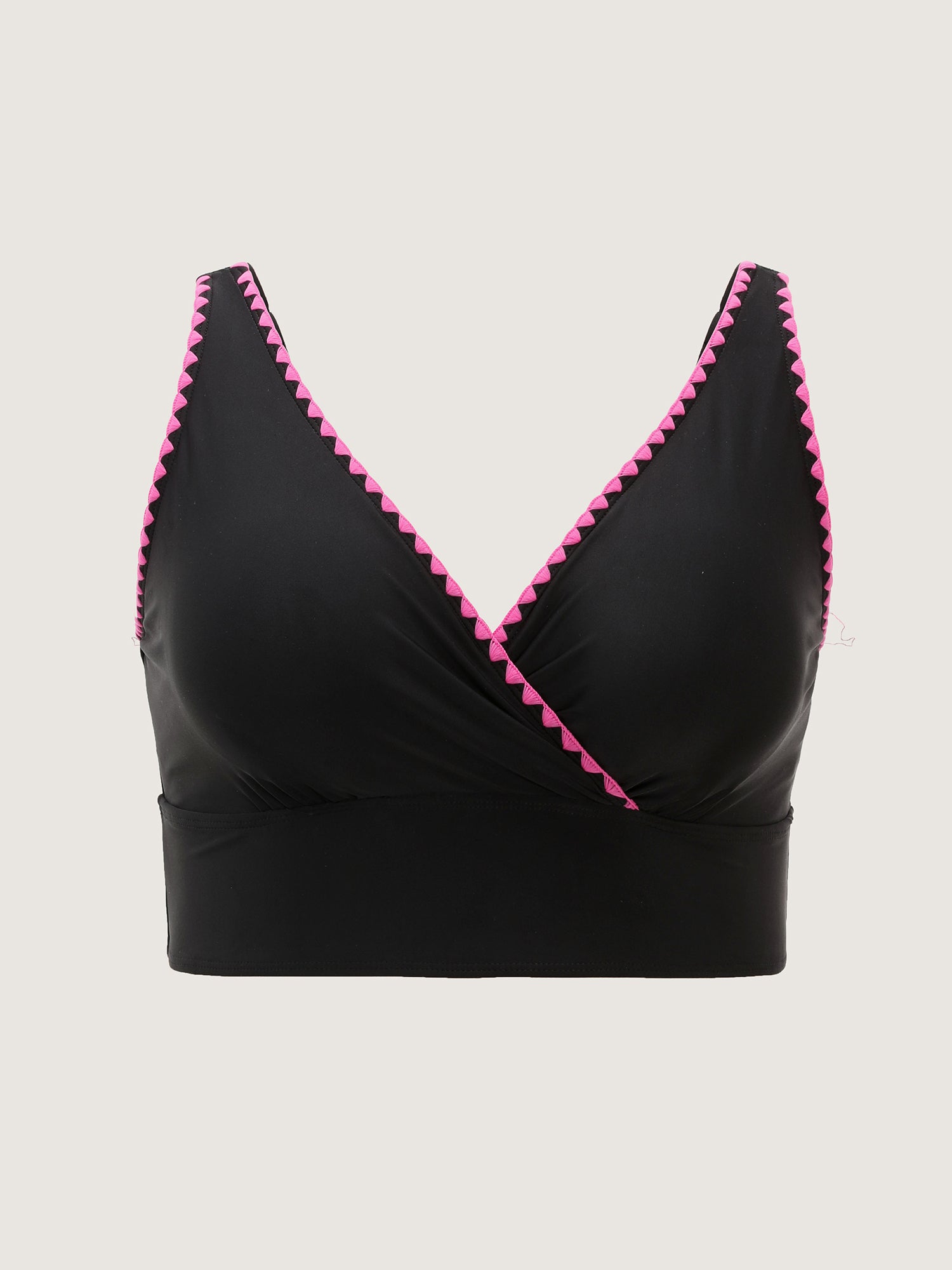 Color Contrast Embroidered Edge Bikini Top
