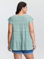 Leopard Print Tiered Flutter Sleeve Knit Top