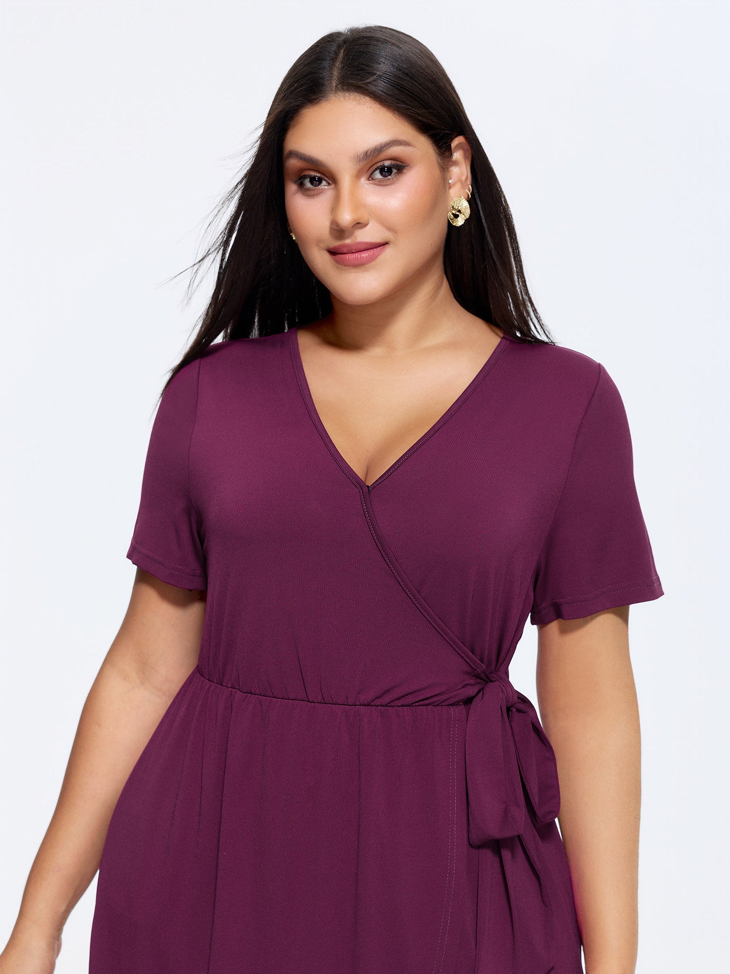 Stretchy Wrap Side-Tie Petal Hem Midi Dress