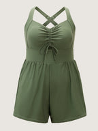 Cut-Out Drawstring Pockets Swim Romper