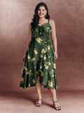 Floral Ruffled Wrap High-Low Hem Midi Dress