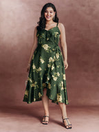 Floral Ruffled Wrap High-Low Hem Midi Dress