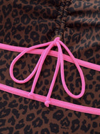 Leopard Print Channel Drawstring One-Piece Swimsuit