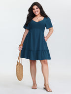 Shirred Bodice Ruffle Hem Flowy Mini Dress
