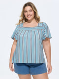 Striped Print Shirred Neckline Blouse
