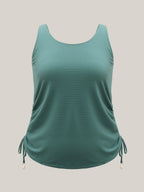 Textured Side Drawstrings U-Neck Swim Top
