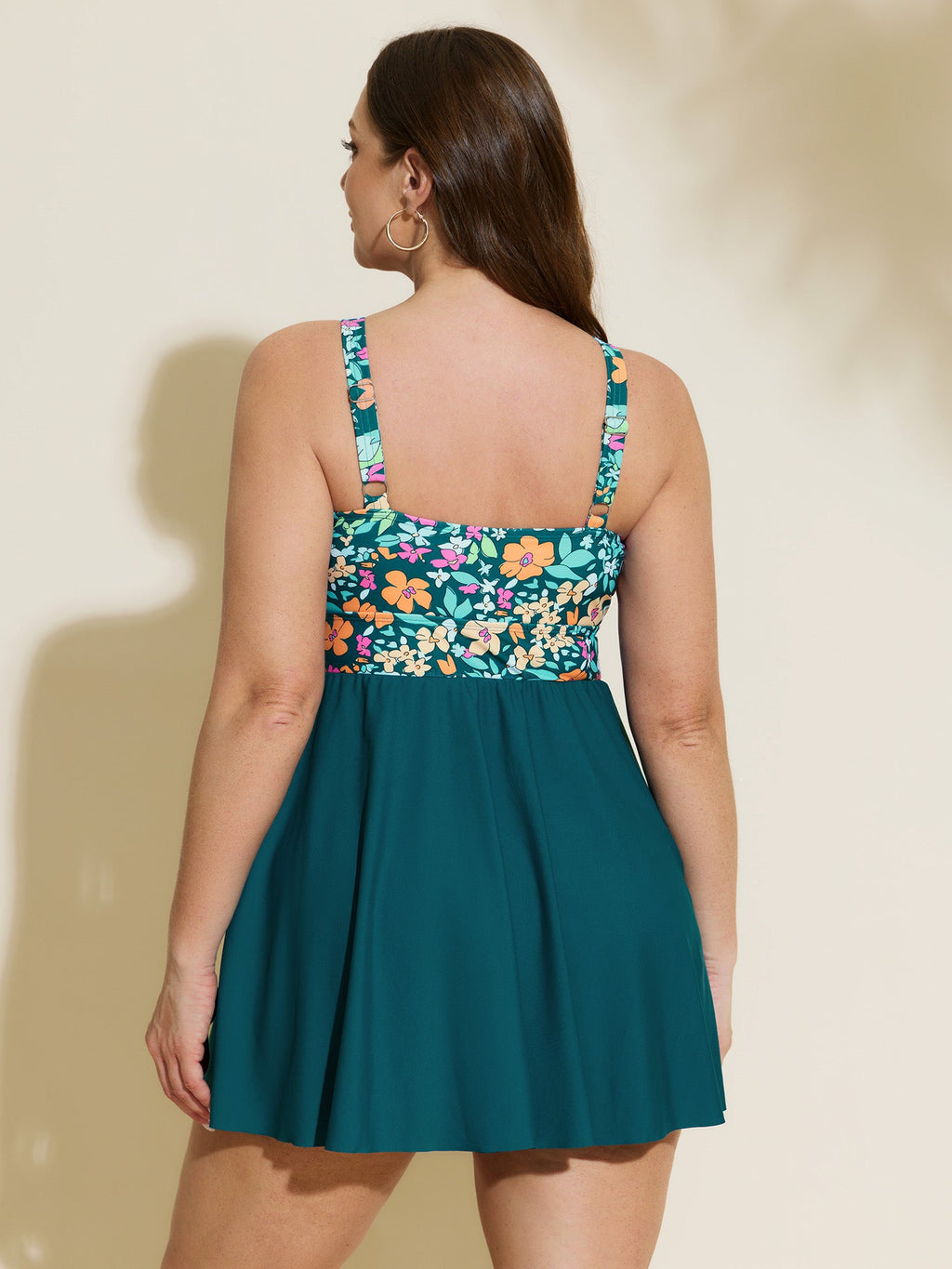 Floral Print Color Contrast Pockets Swim Dress