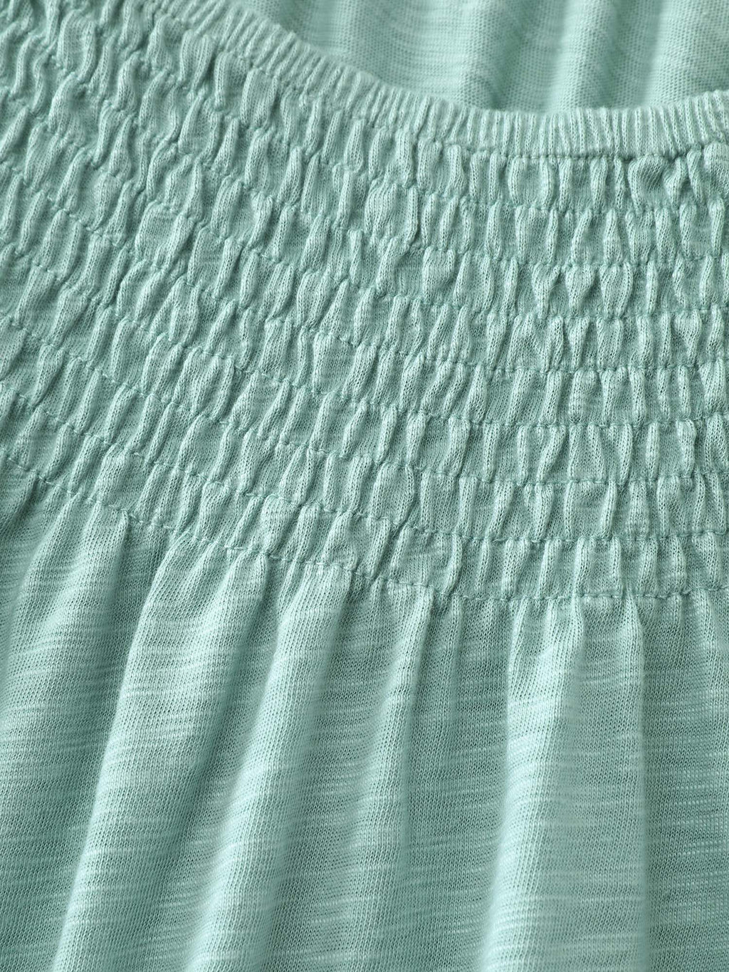 Ruffled Sleeve Shirred Neckline Plain Top