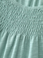 Ruffled Sleeve Shirred Neckline Plain Top