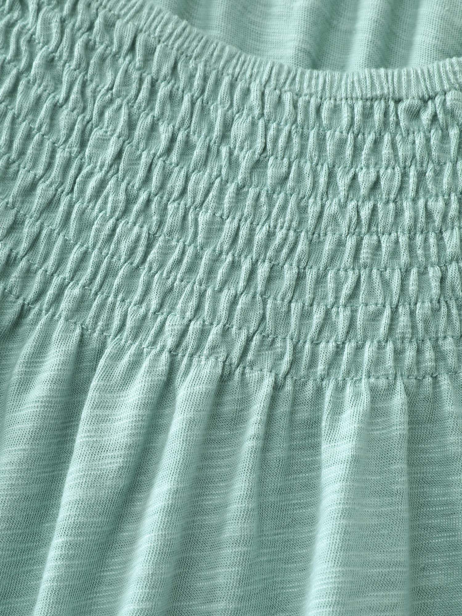 Ruffled Sleeve Shirred Neckline Plain Top