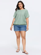 Eyelet Trim Stretchy Textured Plain Top