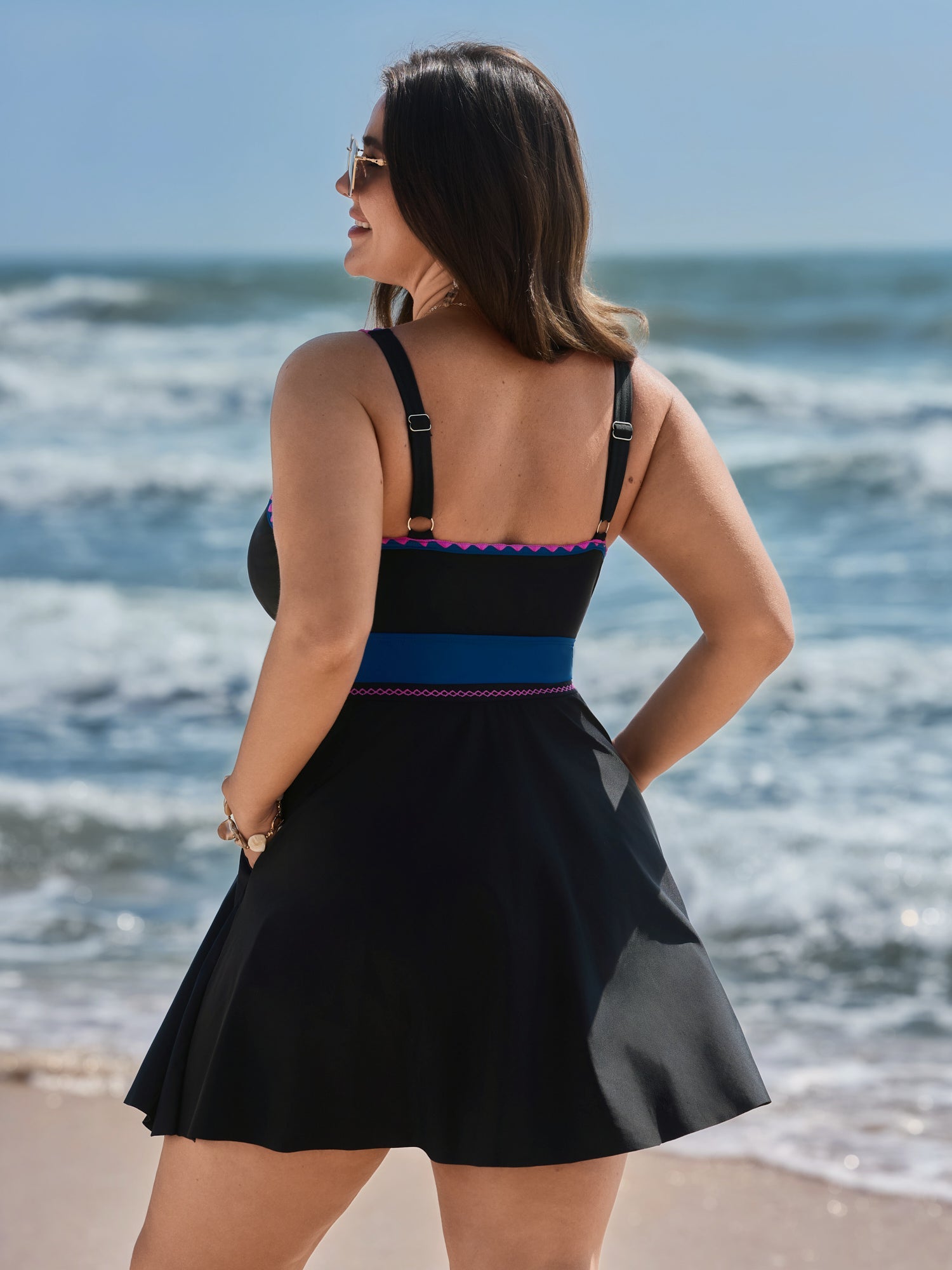 Anti-Float Tie Lace Pockets Swim Dress