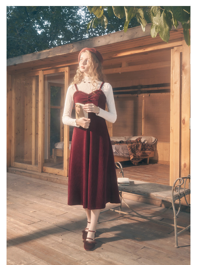 Vintage Knitted Top & Red Dress Set