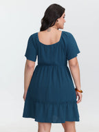 Shirred Bodice Ruffle Hem Flowy Mini Dress