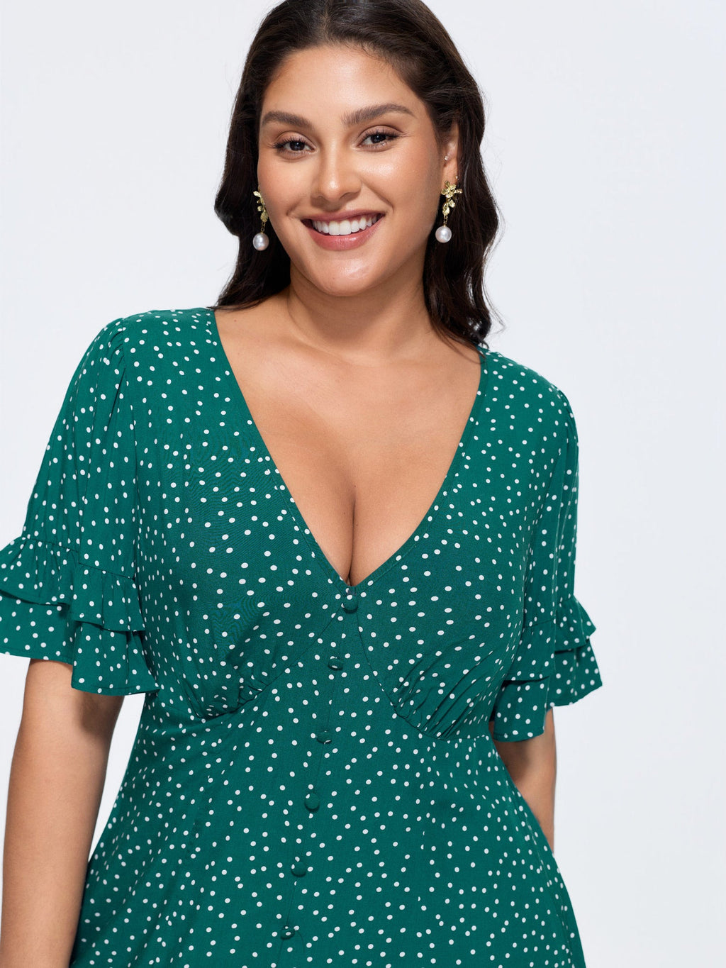 Polka Dot Print Pockets Flowy Midi Dress