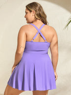 Stripes Patchwork Tie Knot Cross Straps Swim Dress