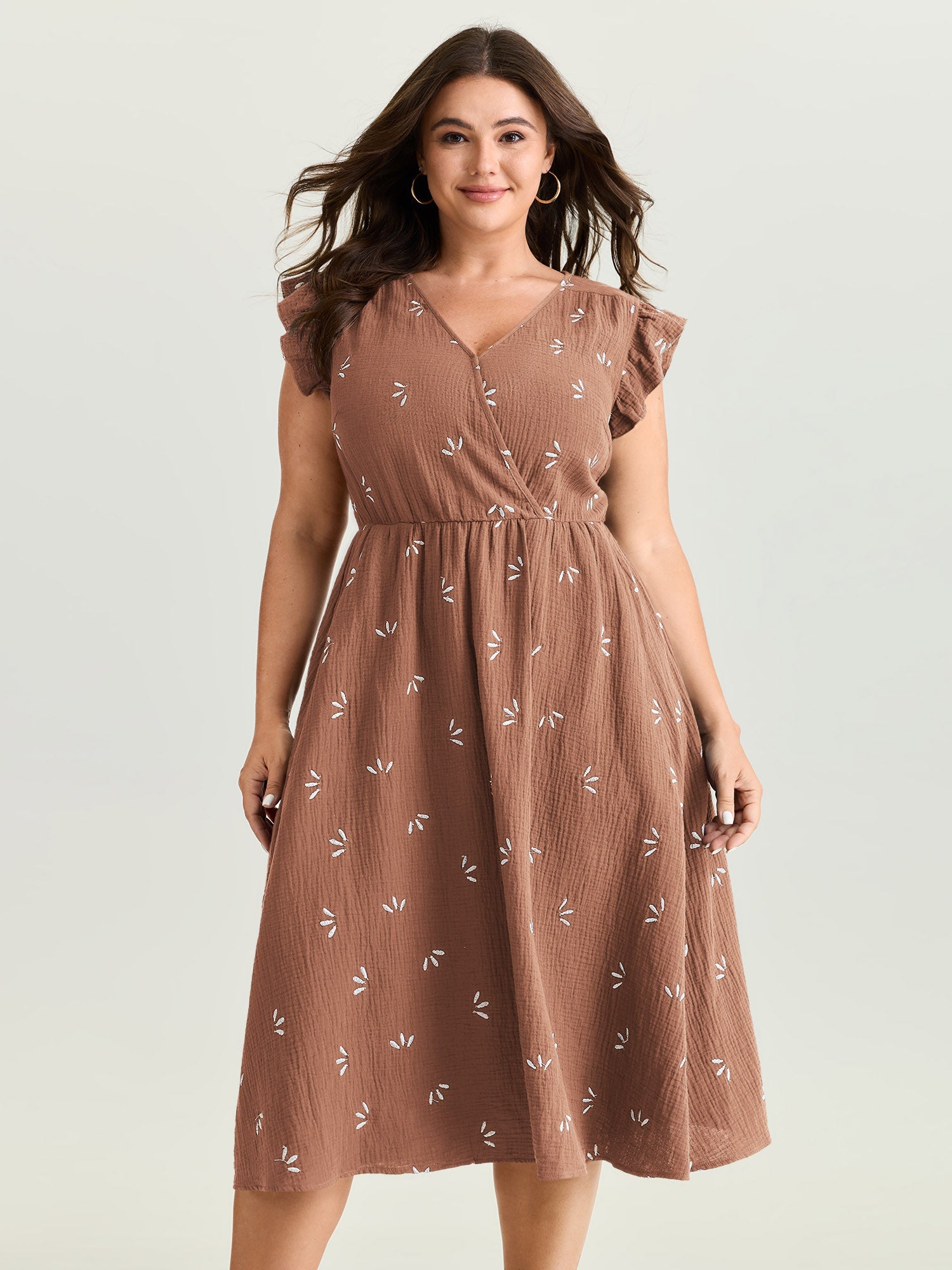 Pure Cotton Floral Embroidered Midi Dress