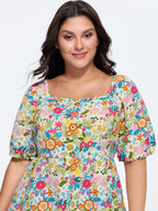 Floral Square Neck Fit and Flare Blouse