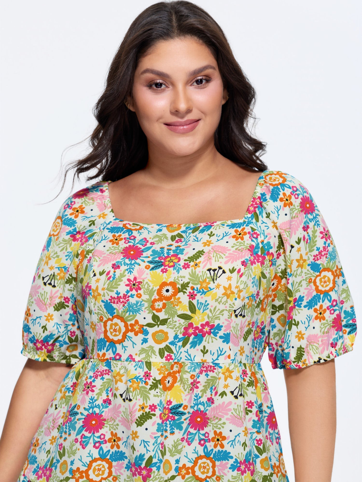 Floral Square Neck Fit and Flare Blouse