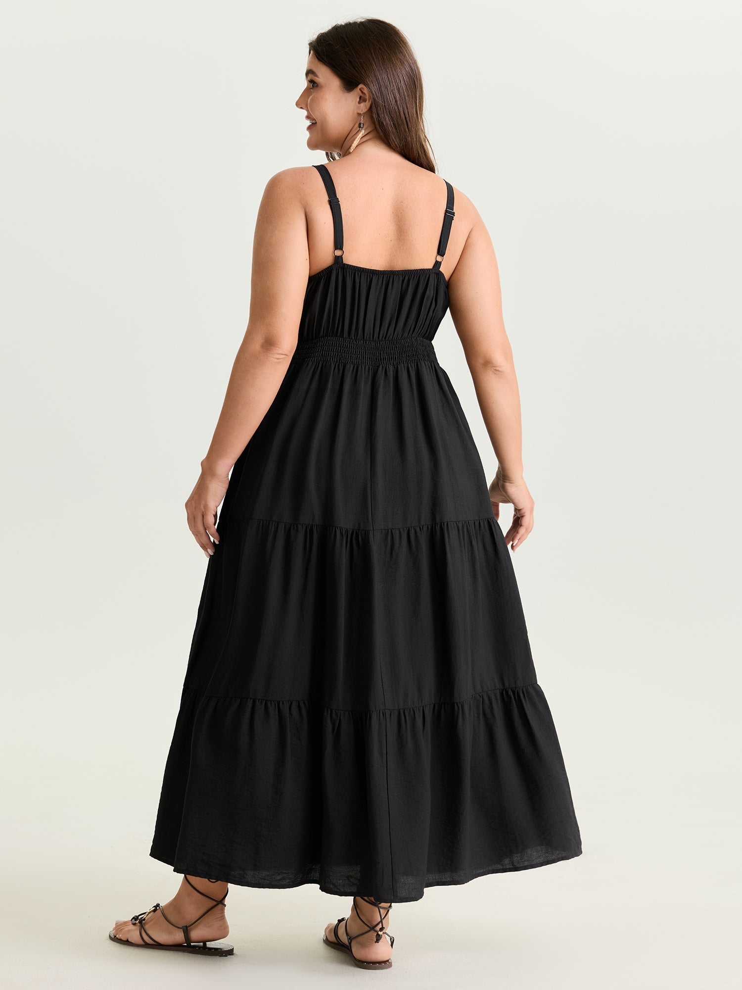Supersoft Embroidered Neckline Shirred Tiered Maxi Dress