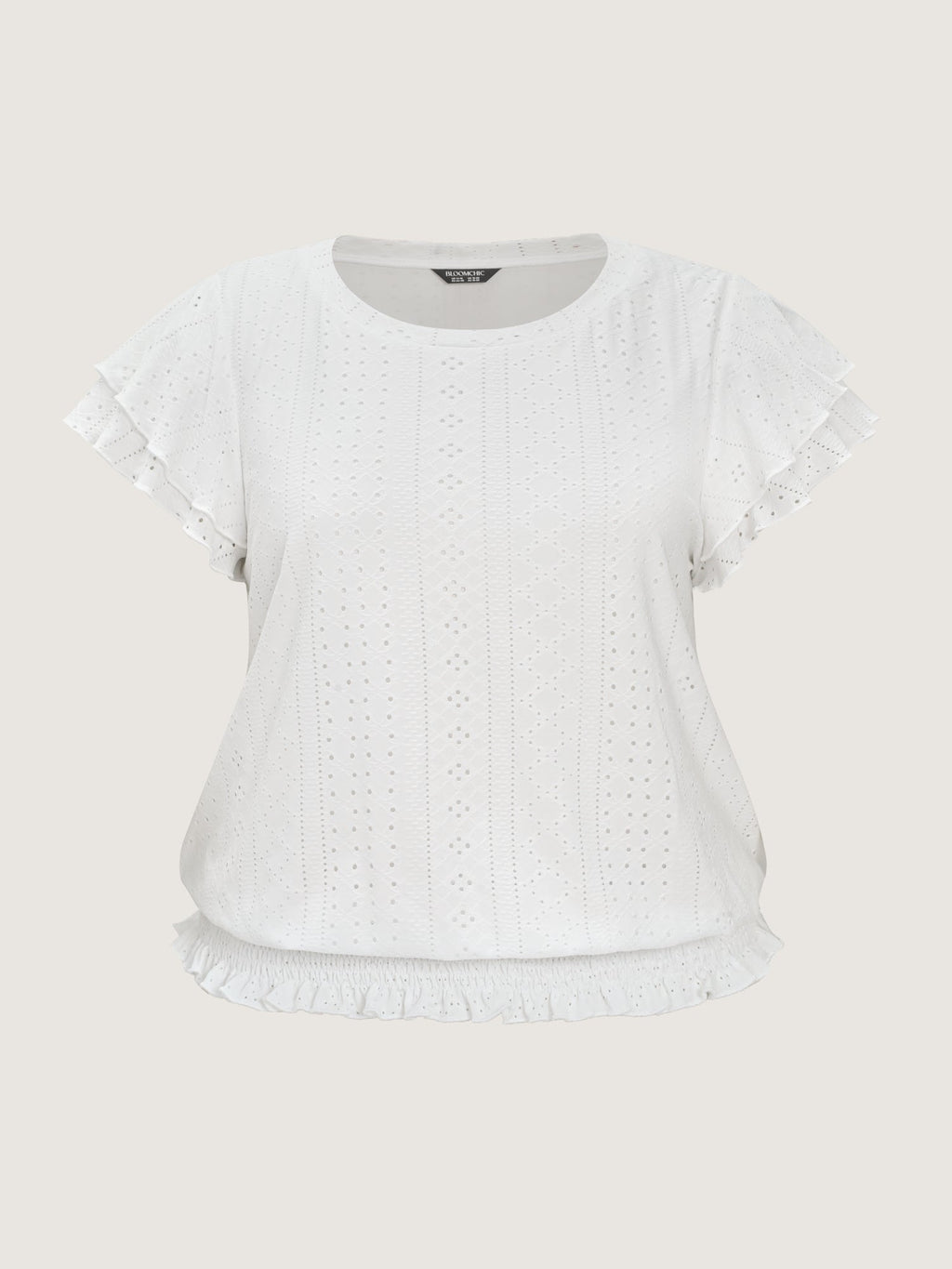 Shirred Hem Eyelet Textured T-Shirt