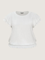 Shirred Hem Eyelet Textured T-Shirt