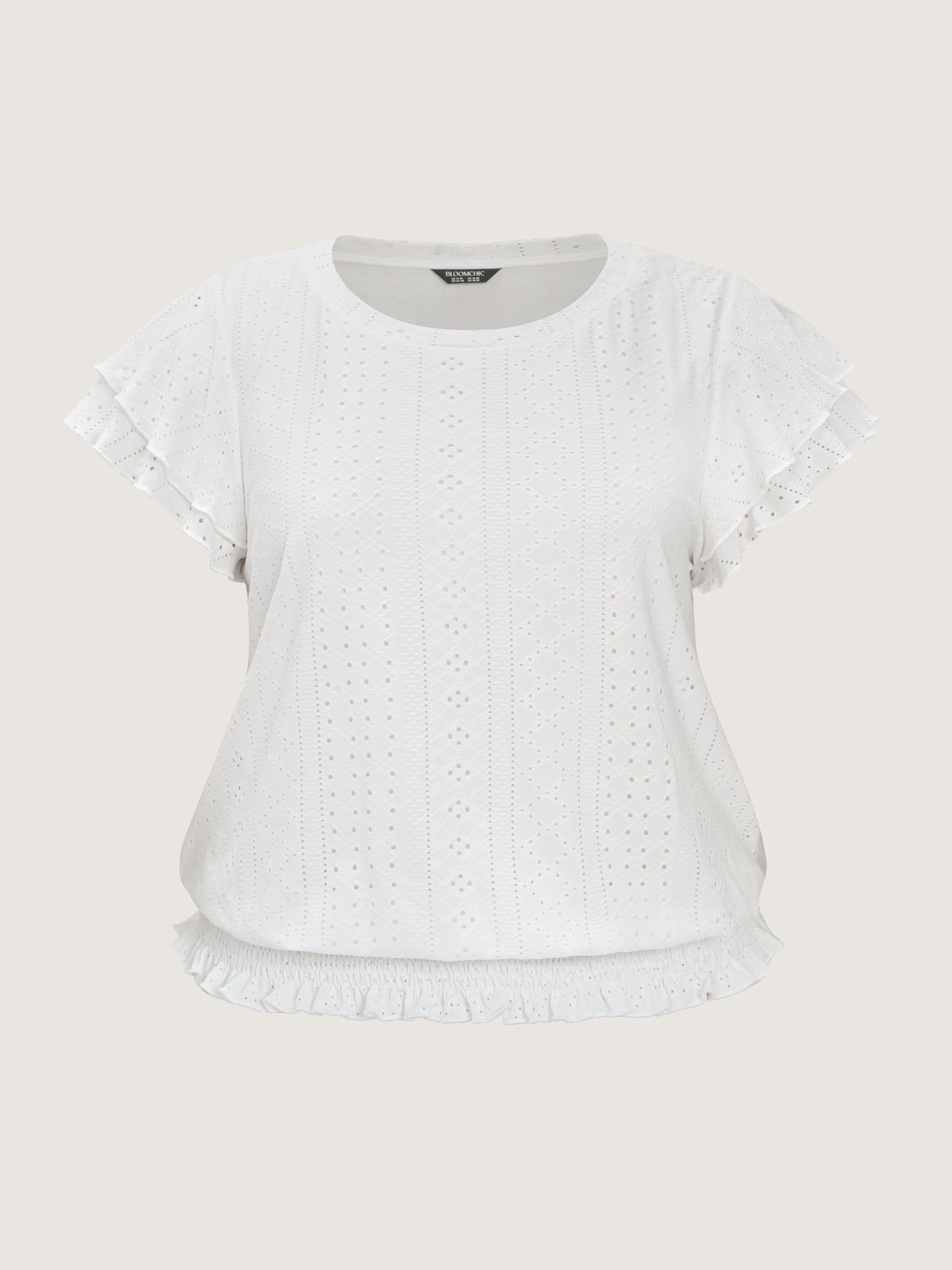 Shirred Hem Eyelet Textured T-Shirt