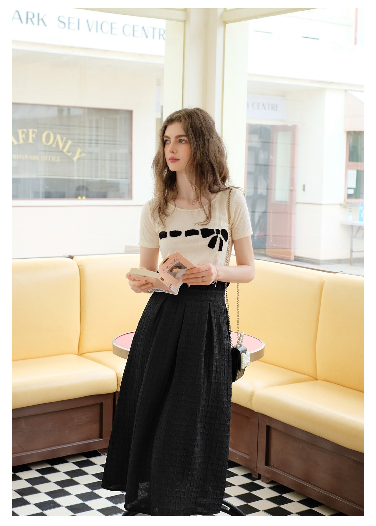 Knitted Bow Shirt + Jacquard Skirt