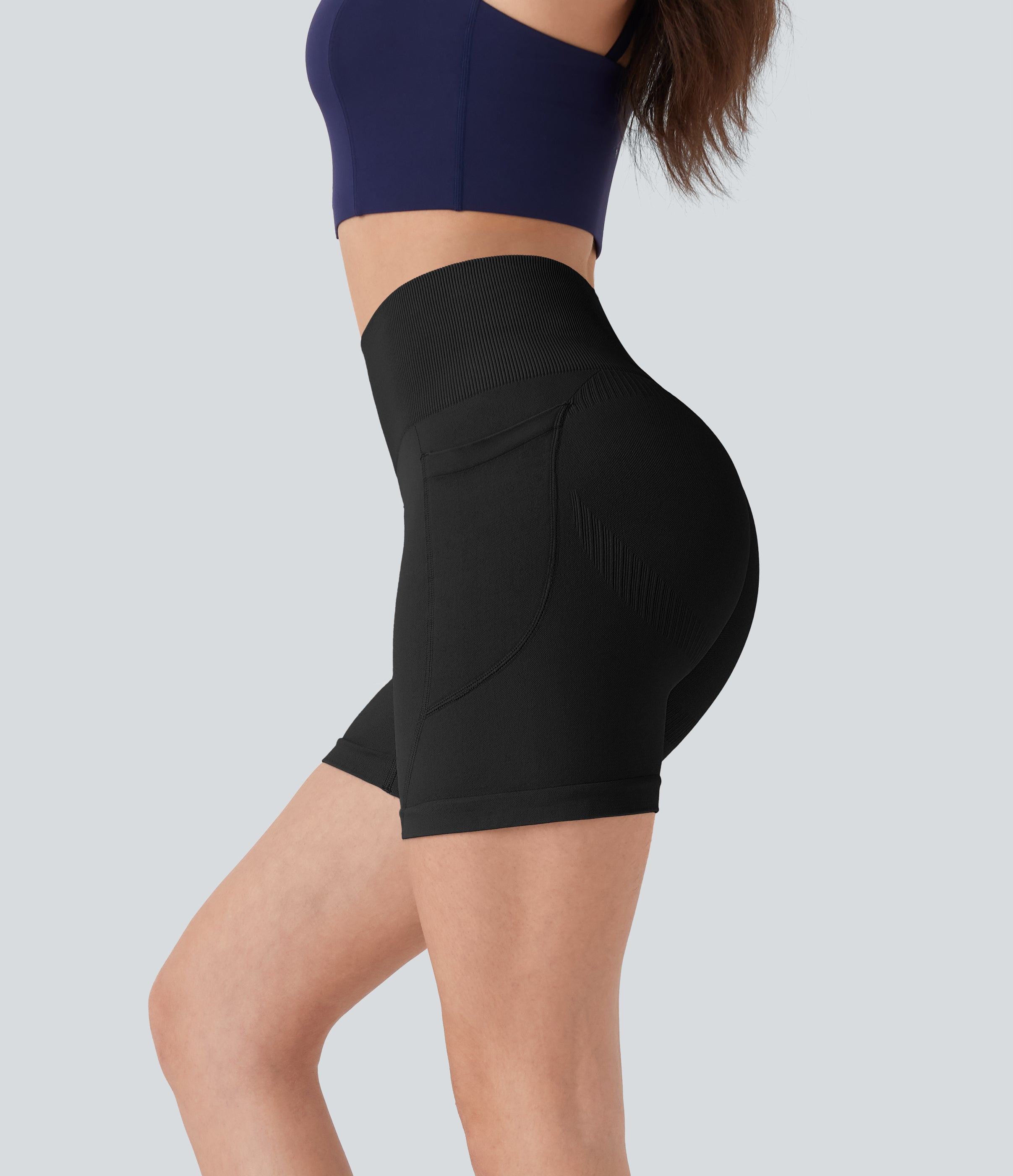 Seamless Flow High Waisted Yoga Biker Shorts 5'' with Pockets