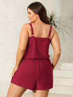 Plain Pockets Adjustable One-Piece Swimsuit
