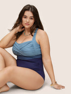 Contrast Twist Front Tummy-Control One Piece Swimsuit