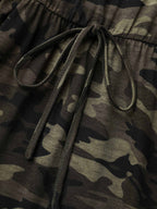 Camouflage Print Round Neck Pockets Midi Dress