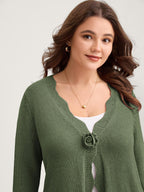 Supersoft Textured Floral Button Ruffled Hem Knit Cardigan