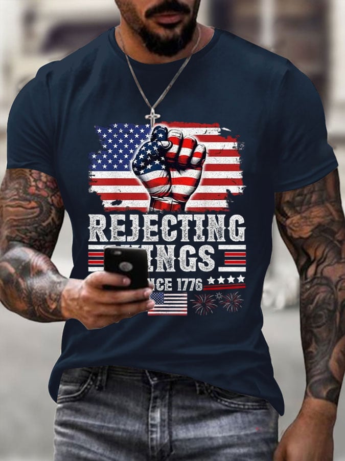 🔥Buy 3 Get 15% Off🔥Men's Independence Day FDT REJECTING KINGS SINCE 1776 Printed T-Shirt