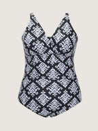 Geometric Print Waist-Tie One-Piece Swim