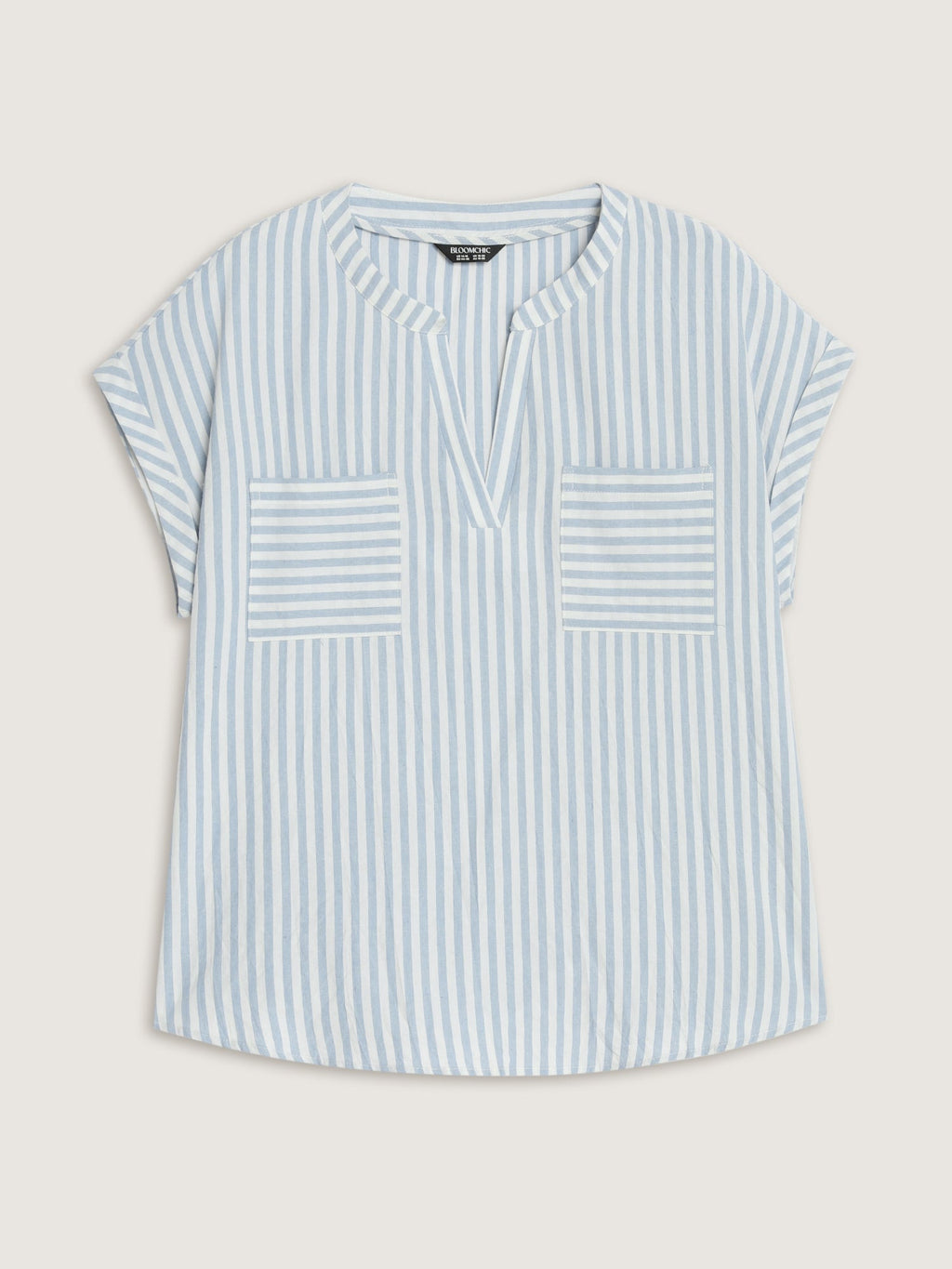 Cotton Striped Print Pockets Curvy Fit Blouse