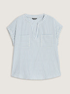 Cotton Striped Print Pockets Curvy Fit Blouse