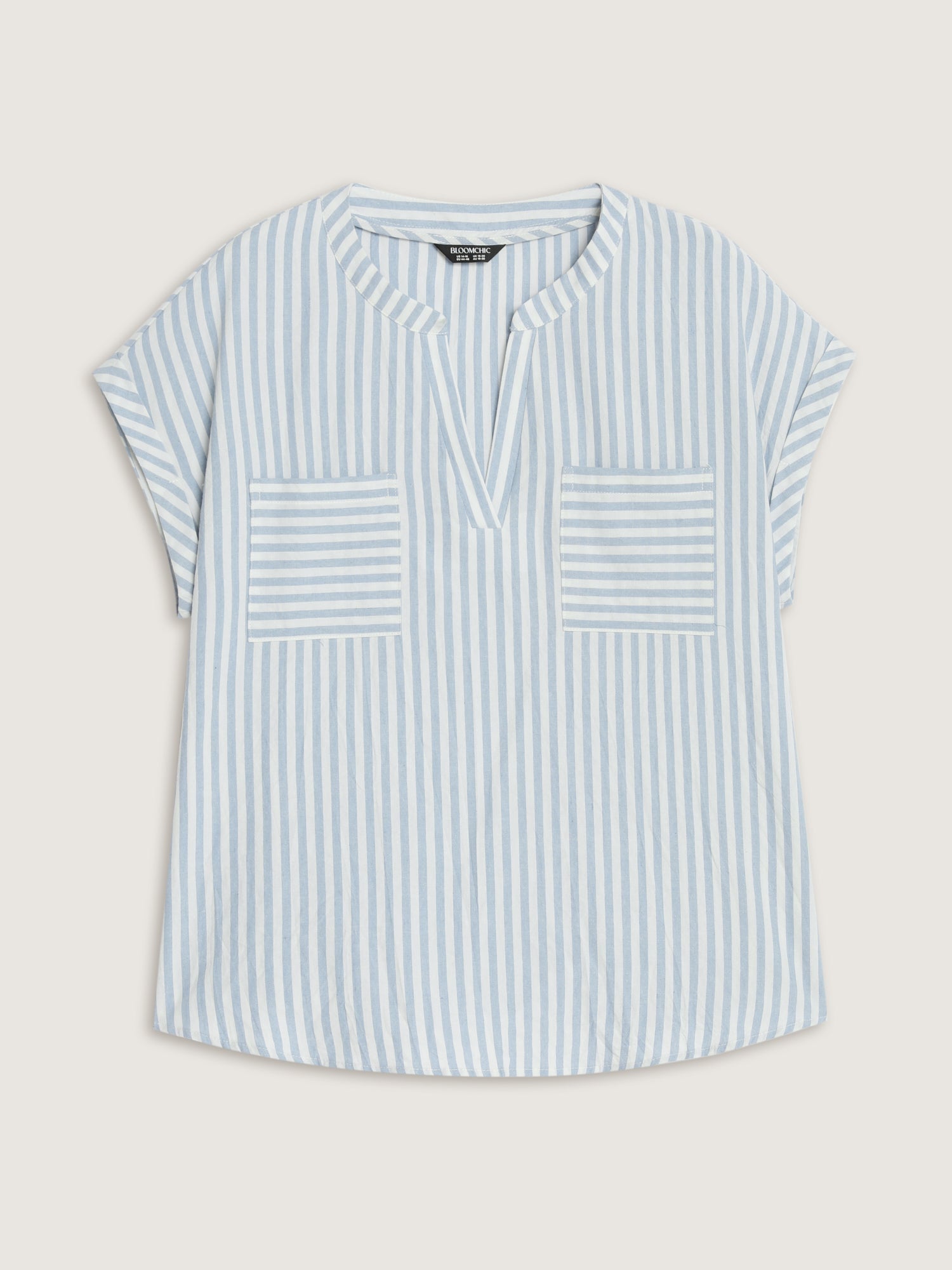 Cotton Striped Print Pockets Curvy Fit Blouse