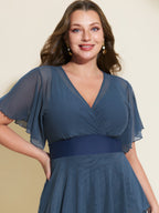 Sheer Ruffled Sleeve Layered Swim Dress